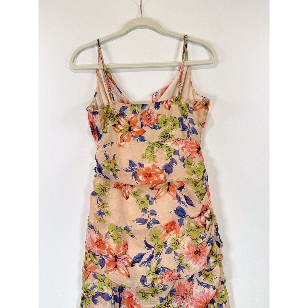 Lulus Dress Blush Pink Stunning Soiree Floral Ruched Midi V Neck Chiffon Small - Picture 12 of 12